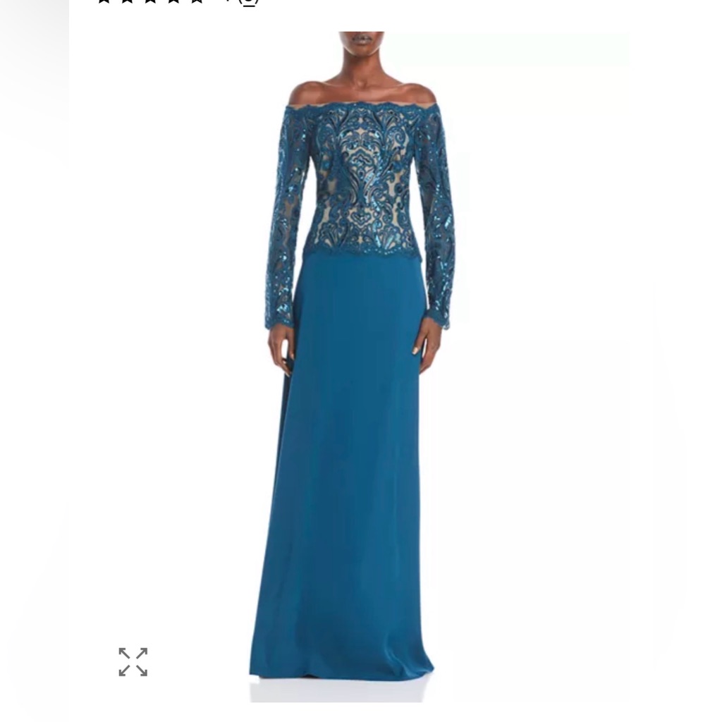 Designer Off-Shoulder Teal Embellished Evening Gown